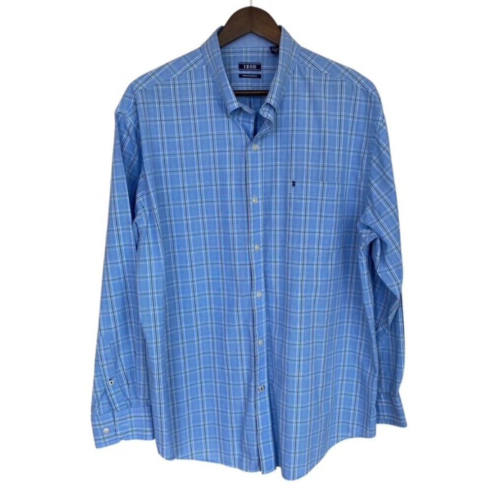 Izod Blue and Navy Plaid Button Down Shirt - XL